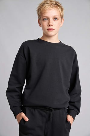DeFacto Oversıze Bisiklet Yaka Siyah Sweatshirt Erkek Çocuk H7135A826AUBK81