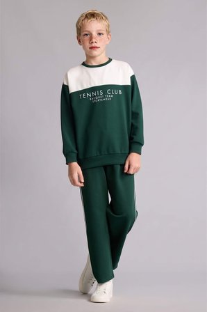 DeFacto Regular Pamuklu Fıt Bisiklet Yaka Baskılı Yeşil Sweatshirt Erkek Çocuk I0332A826AUGN245