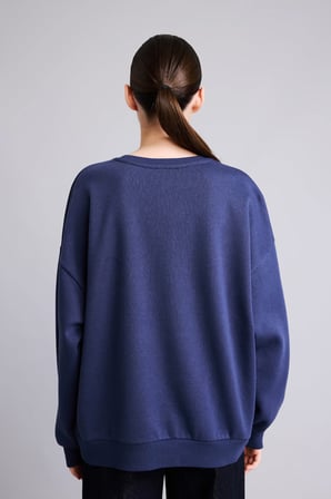 Regular Fit Bisiklet Yaka Düşük Omuz Baskılı Sweatshirt