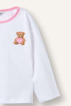 DeFacto Regular Fit Bisiklet Yaka Figürlü Penye Uzun Kollu Tişört Kız Bebek I0577A526AUWT34