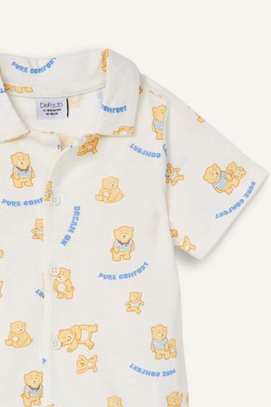 DeFacto %100 Pamuk Regular Fıt 2'li Ayıcıklı Beyaz Pijama Takımı Erkek Çocuk H5379A526HSER118