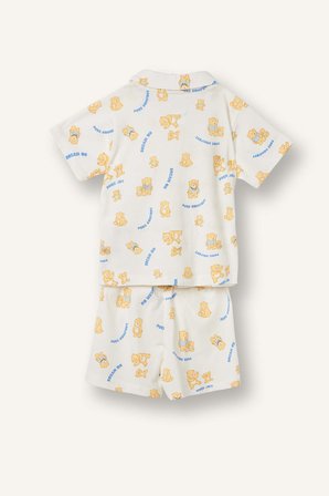 DeFacto %100 Pamuk Regular Fıt 2'li Ayıcıklı Beyaz Pijama Takımı Erkek Çocuk H5379A526HSER118