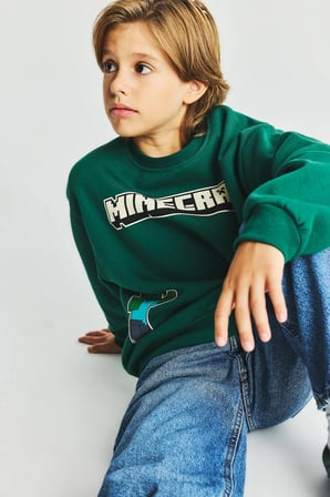 Minecraft Bisiklet Yaka İçi Yumuşak Tüylü Kalın Sweatshirt  Erkek Çocuk