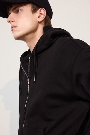 Relax Fit Kapüşonlu İçi Yumuşak Tüylü Kanguru Cepli Fermuarlı Sweatshirt