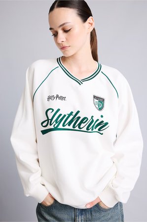 DeFacto Harry Potter Baskılı Reglan Kollu Oversize V Yaka Kalın Sweatshirt I3022AX26AUWT32