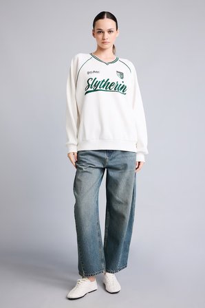 DeFacto Harry Potter Baskılı Reglan Kollu Oversize V Yaka Kalın Sweatshirt I3022AX26AUWT32