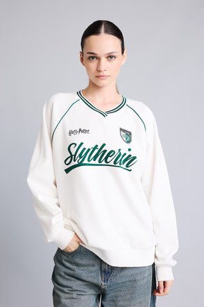 DeFacto Harry Potter Baskılı Reglan Kollu Oversize V Yaka Kalın Sweatshirt I3022AX26AUWT32