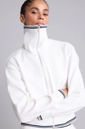 Standart Fit Fermuarlı Dik Yaka Çizgi Detaylı Modal Basic Sweatshirt Hırka