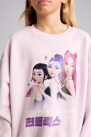 Kpop Demon Hunters Baskılı Relax Fit Bisiklet Yaka Sweatshirt Kız Çocuk
