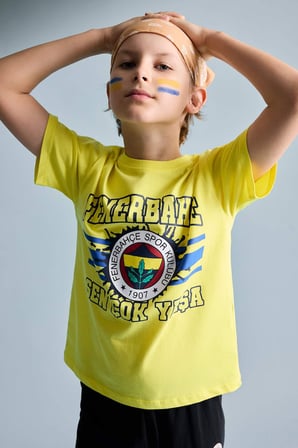 DeFacto %100 Pamuk Fenerbahçe Kısa Kollu Pijama Üst Şort Pijama Alt 2'li Pijama Takımı Erkek Çocuk H7338A826HSYL291