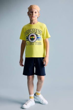 DeFacto %100 Pamuk Fenerbahçe Kısa Kollu Pijama Üst Şort Pijama Alt 2'li Pijama Takımı Erkek Çocuk H7338A826HSYL291