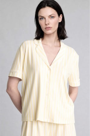 DeFacto Ultra Yumuşak Regular Fıt Kısa Kollu 2'li Softshell Açık Sarı Pijama Takımı H7001AX26AUYL83