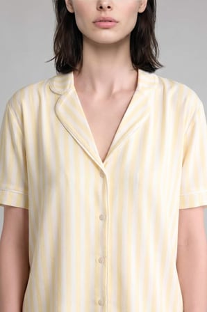 DeFacto Ultra Yumuşak Regular Fıt Kısa Kollu 2'li Softshell Açık Sarı Pijama Takımı H7001AX26AUYL83