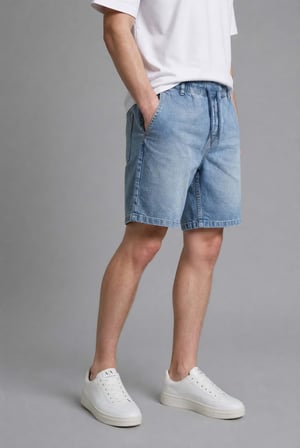 DeFacto Beli Lastikli ve Bağcıklı Relax Fit Jean bermuda şort H8869AX26AUNM39