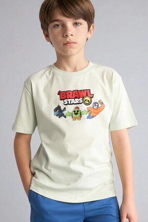 DeFacto %100 Pamuk Brawl Stars Oversıze Bisiklet Yaka Kısa Kollu Tişört Erkek Çocuk H3510A826SMGN1139