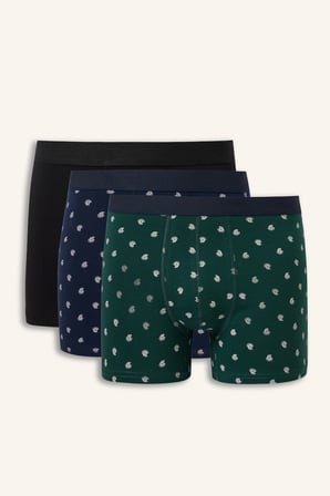 Regular Fit Desenli Beli Lastikli Pamuklu 3'lü Boxer