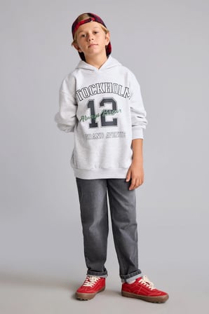 Overshirt Fit Kapüşonlu İçi Yumuşak Tüylü Baskılı Sweatshirt Erkek Çocuk