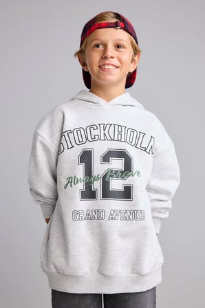 Overshirt Fit Kapüşonlu İçi Yumuşak Tüylü Baskılı Sweatshirt Erkek Çocuk