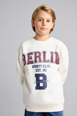 Overshirt Fit Bisiklet Yaka Baskılı Sweatshirt Erkek Çocuk