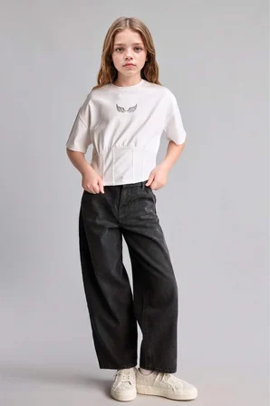 Baggy Fıt Jean Pantolon Kız Çocuk