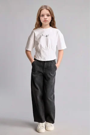Baggy Fıt Jean Pantolon Kız Çocuk