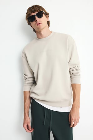 Boxy Fıt Bisiklet Yaka Baskılı Sweatshirt
