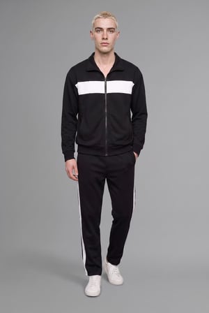 DeFacto Boxy Fit Polo Yaka Fermuarlı Şeritli Sweatshirt Hırka I0631AX26AUBK81