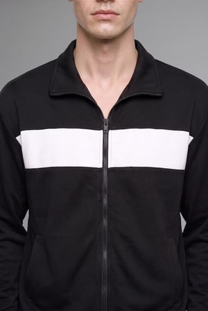 DeFacto Boxy Fit Polo Yaka Fermuarlı Şeritli Sweatshirt Hırka I0631AX26AUBK81