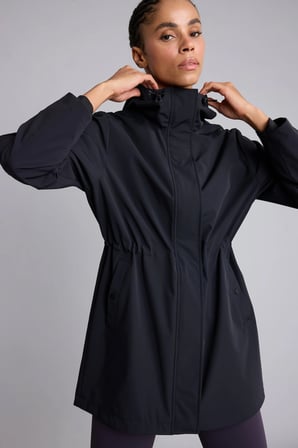 Beli Büzgülü Kapüşonlu Long Fit Yağmurluk