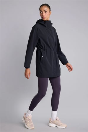 Beli Büzgülü Kapüşonlu Long Fit Yağmurluk