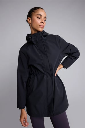 Beli Büzgülü Kapüşonlu Long Fit Yağmurluk