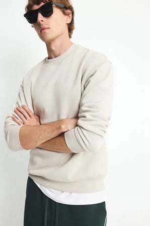 Boxy Fıt Bisiklet Yaka Baskılı Sweatshirt