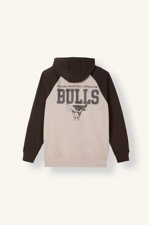 NBA Chicago Bulls Baskılı Reglan Kollu Oversize Kapüşonlu Fermuarlı Sweatshirt Hırka