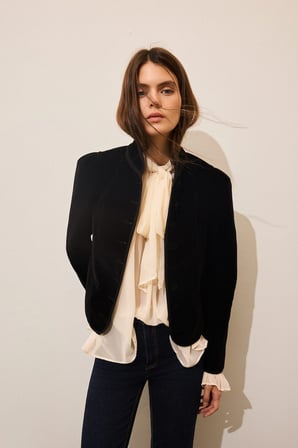 Fıtted Dik Yaka Kadife Blazer Ceket