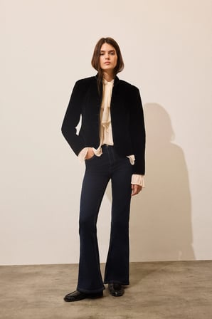 Fıtted Dik Yaka Kadife Blazer Ceket