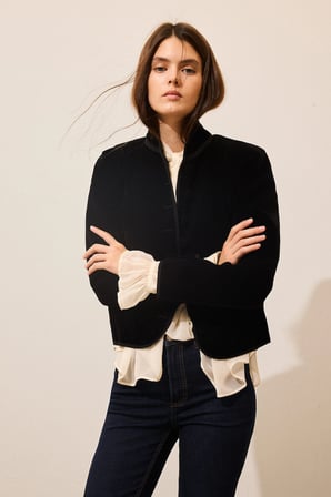Fıtted Dik Yaka Kadife Blazer Ceket