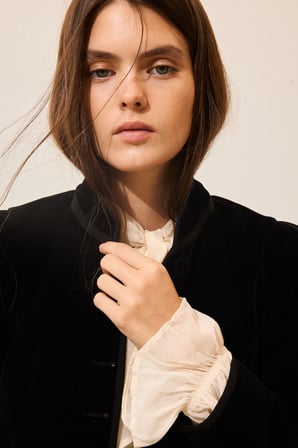 Fıtted Dik Yaka Kadife Blazer Ceket