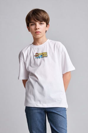 DeFacto %100 Pamuk SpongeBob Sırt Baskılı Oversıze Bisiklet Yaka Kısa Kollu Tişört Erkek Çocuk H8259A826HSWT34
