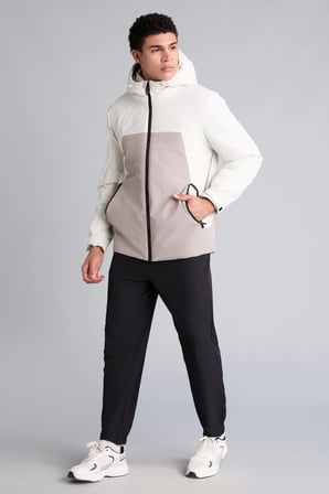Regular Fit Kapüşonlu Renk Bloklu Su Geçirmez Mont