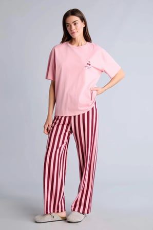 Defacto H6783AXPN436 Pembe Regular Fıt Kısa Kollu Sırt Baskılı Çizgili 2'li Pembe Takım