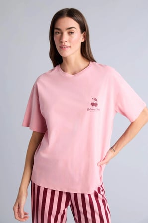 Defacto H6783AXPN436 Pembe Regular Fıt Kısa Kollu Sırt Baskılı Çizgili 2'li Pembe Takım