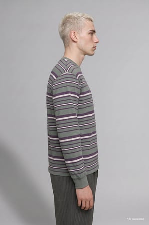 Boxy Fit Bisiklet Yaka Çizgili Sweatshirt