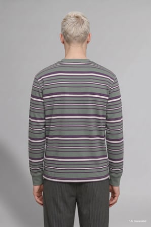 Boxy Fit Bisiklet Yaka Çizgili Sweatshirt