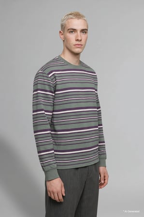 Boxy Fit Bisiklet Yaka Çizgili Sweatshirt
