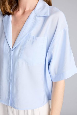 DeFacto Pijama Yaka Modal Kısa Kollu Açık Mavi Gömlek H7938AX26SMBE40
