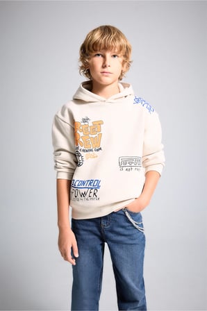 DeFacto Oversize Kapüşonlu Önü Baskılı İçi Yumuşak Tüylü Sweatshirt Erkek Çocuk I0112A826WNBG74