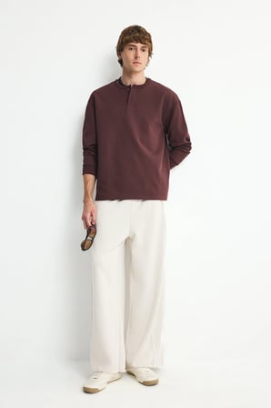 Boxy Fıt Bisiklet Yaka Baskılı Waffle Sweatshirt