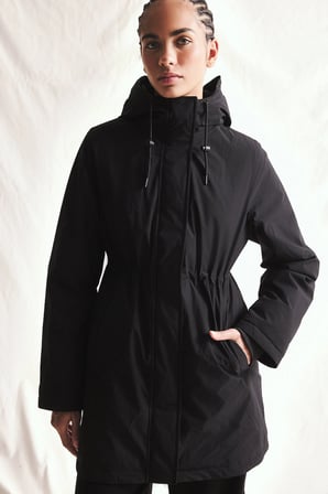 Regular Fit Büzgülü Kapüşonlu Gizli Fermuarlı Su Geçirmez Parka