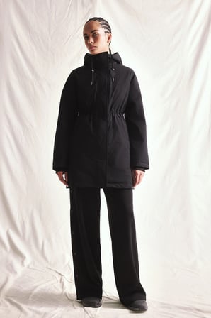 Regular Fit Büzgülü Kapüşonlu Gizli Fermuarlı Su Geçirmez Parka