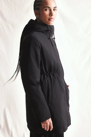 Regular Fit Büzgülü Kapüşonlu Gizli Fermuarlı Su Geçirmez Parka